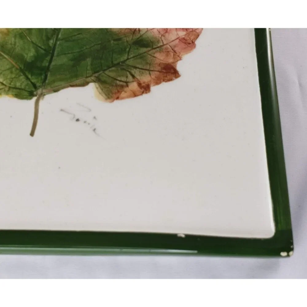 Pier 1 Leaf Trivet Tiles Set of 2 Italy Green White